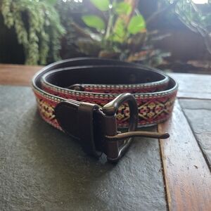 Multi-coloured boho leather belt w aztec / tribal design